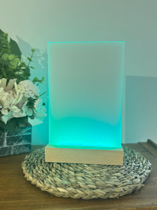 Cadre Photo en Verre Lumineux 15x22 cm avec Base en Bois