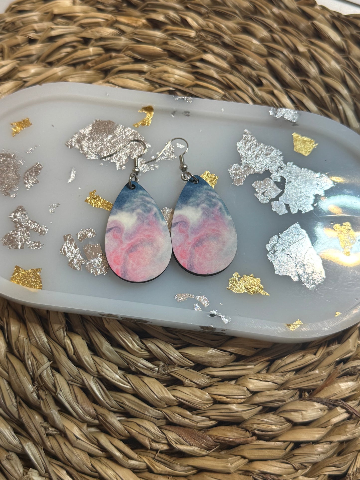 Boucles d'oreilles goutte dégradé rose et bleu