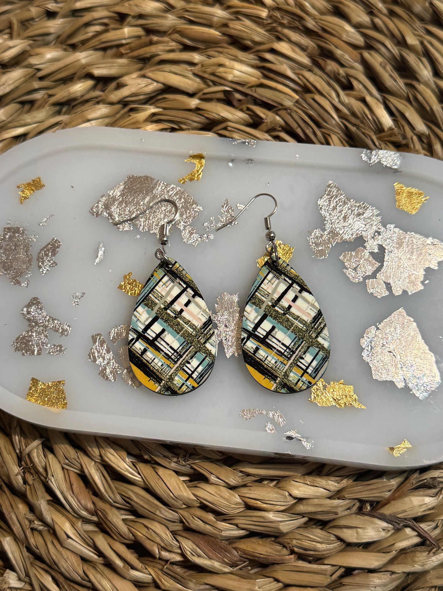 Boucles d'oreilles goutte tartan doré argenté