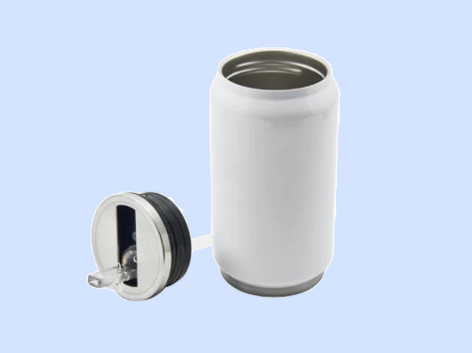 Gourde canette isotherme vue de côté, design original avec couvercle hermétique
