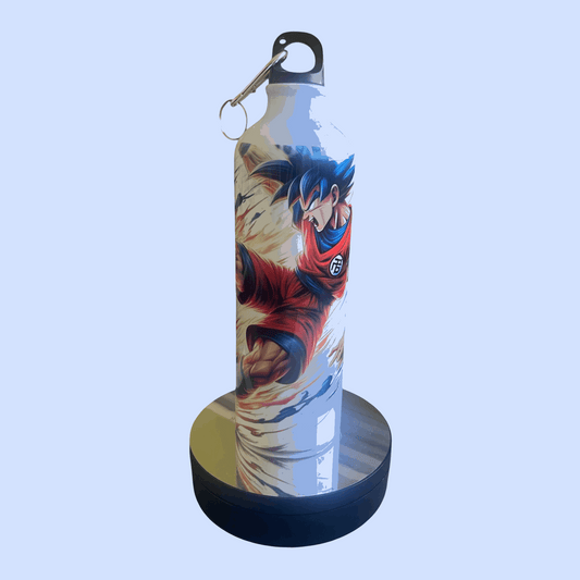 Gourde sport aluminium 740ml motif football avec mousqueton, vue détaillée
