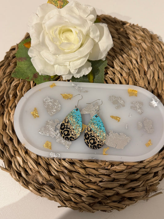 Boucles d'oreilles goutte turquoise et léopard