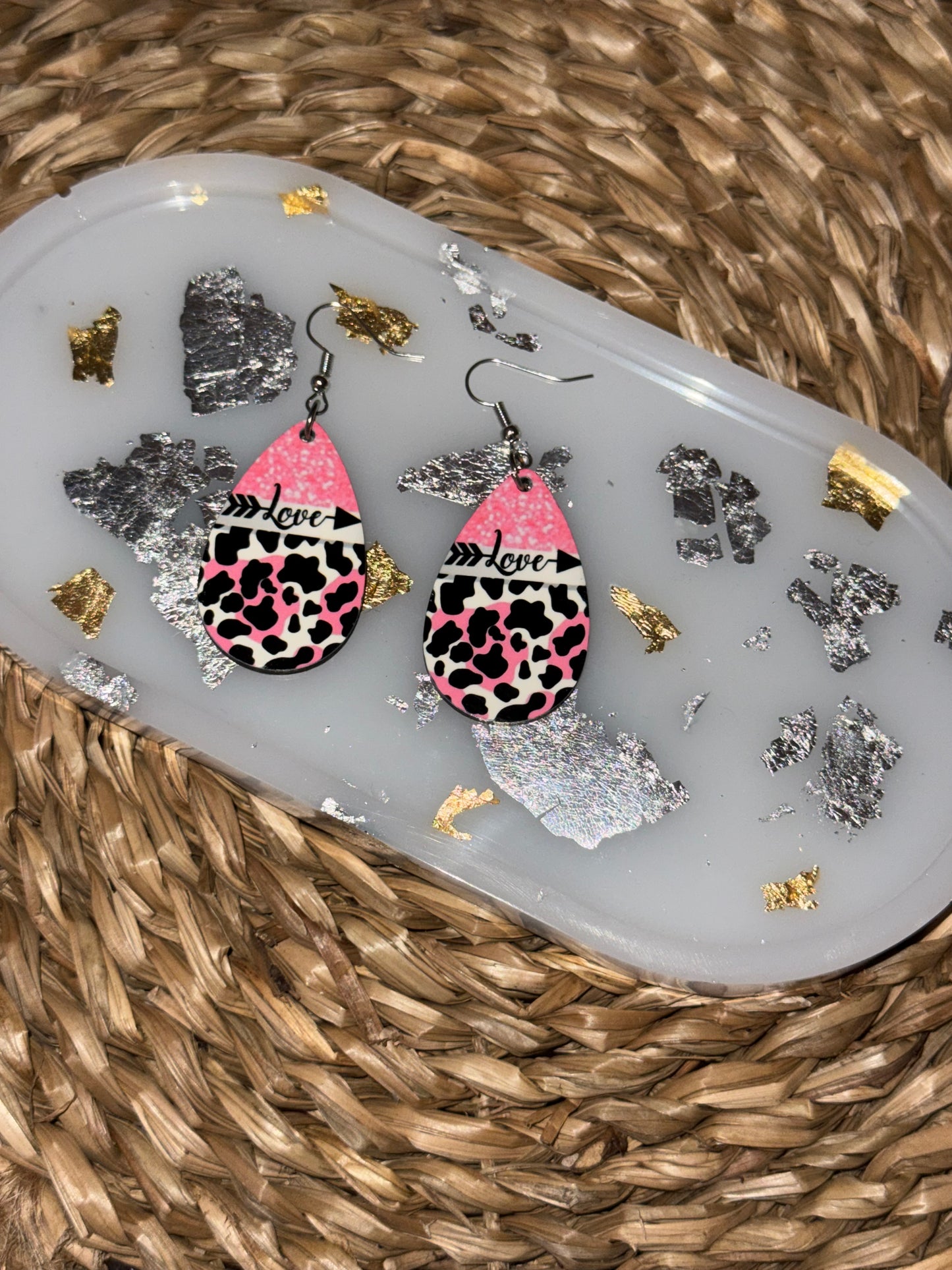 Boucles d'oreilles goutte léopard rose Love